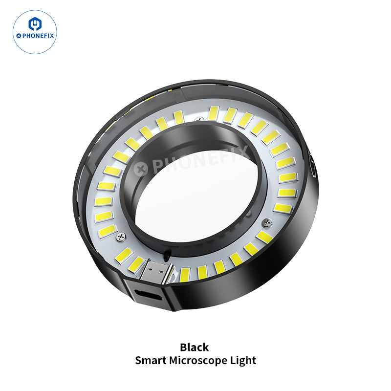 Black adjustable LED ring light for microscopes, JCID ML-01 ML-02 Pro model, microscope accessories for enhanced illumination.