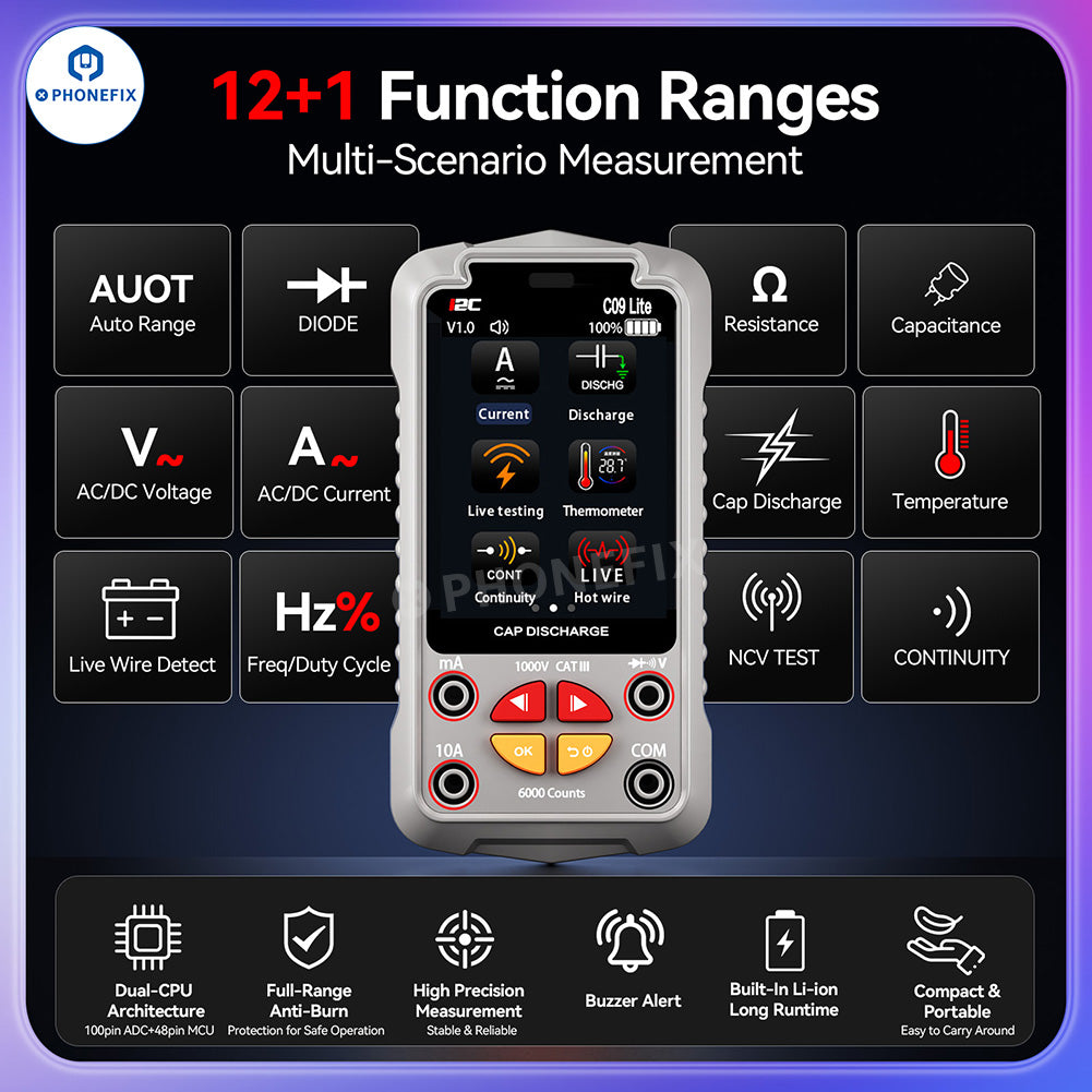 i2C C09 Lite Smart Digital Multimeter - Auto Range & PC Live Cast