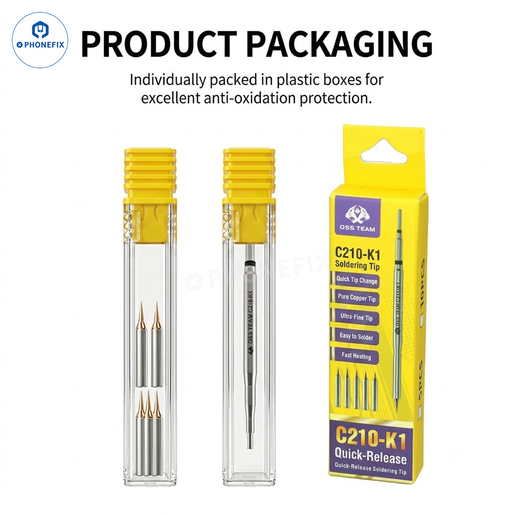 C210 Replaceable Iron Tip Set for Phone Jumper Wire Soldering Repair