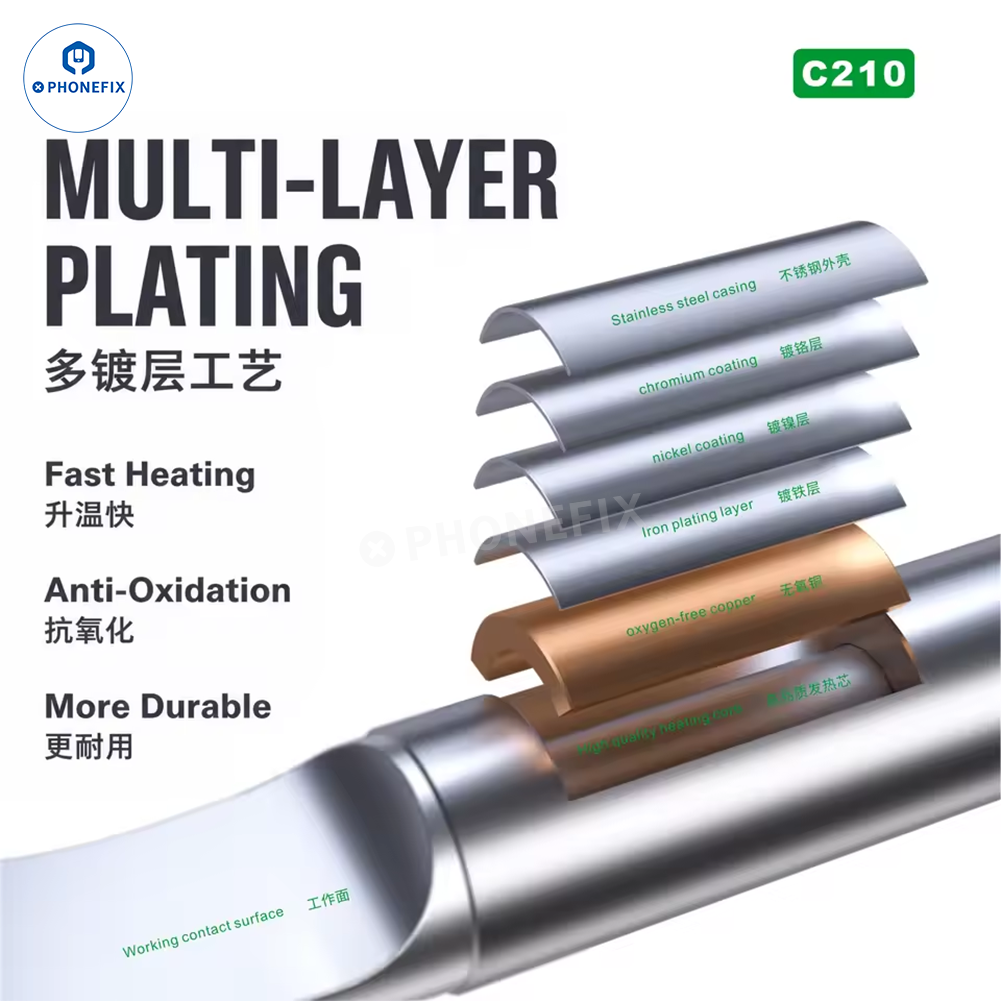 C210 Flat/Curved Soldering Tip for Phone Screen IC/FPC Cable Repair