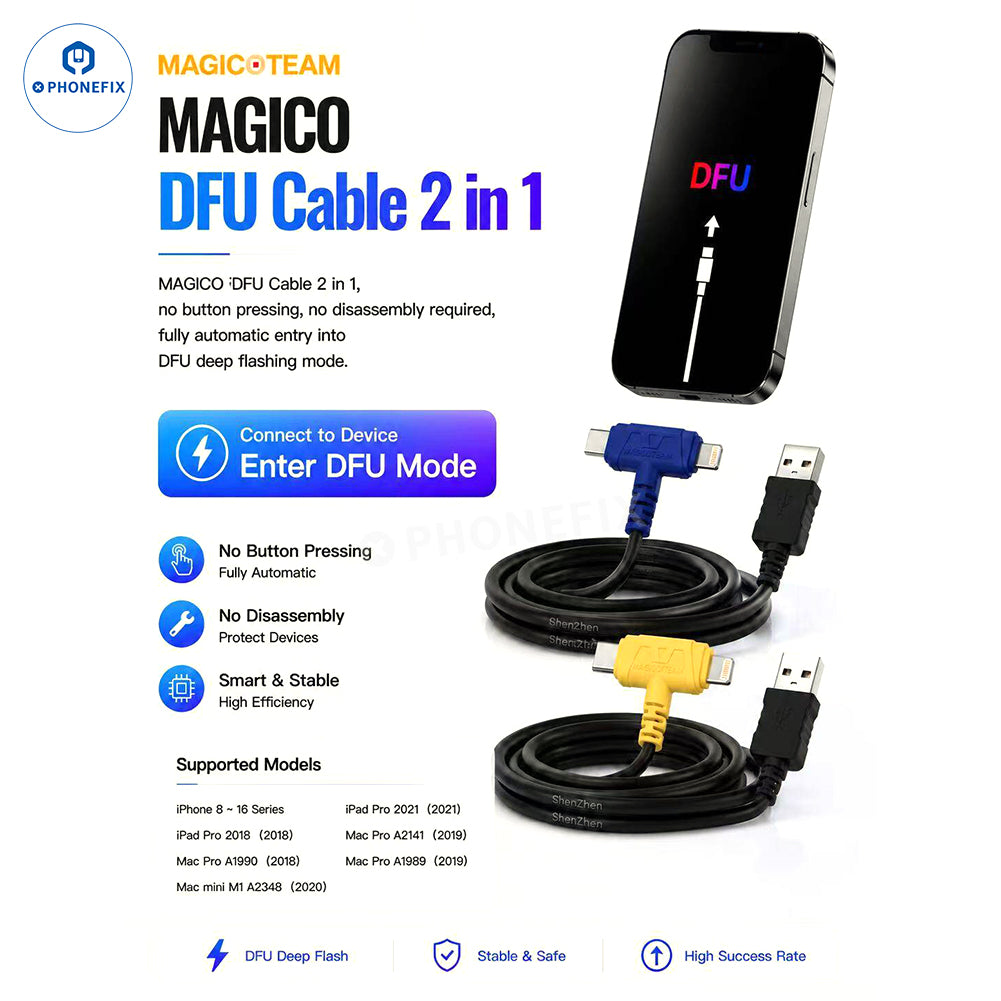 MAGICO 2-in-1 Auto DFU Cable for iPhone 6-17 Series & iPad & MAC