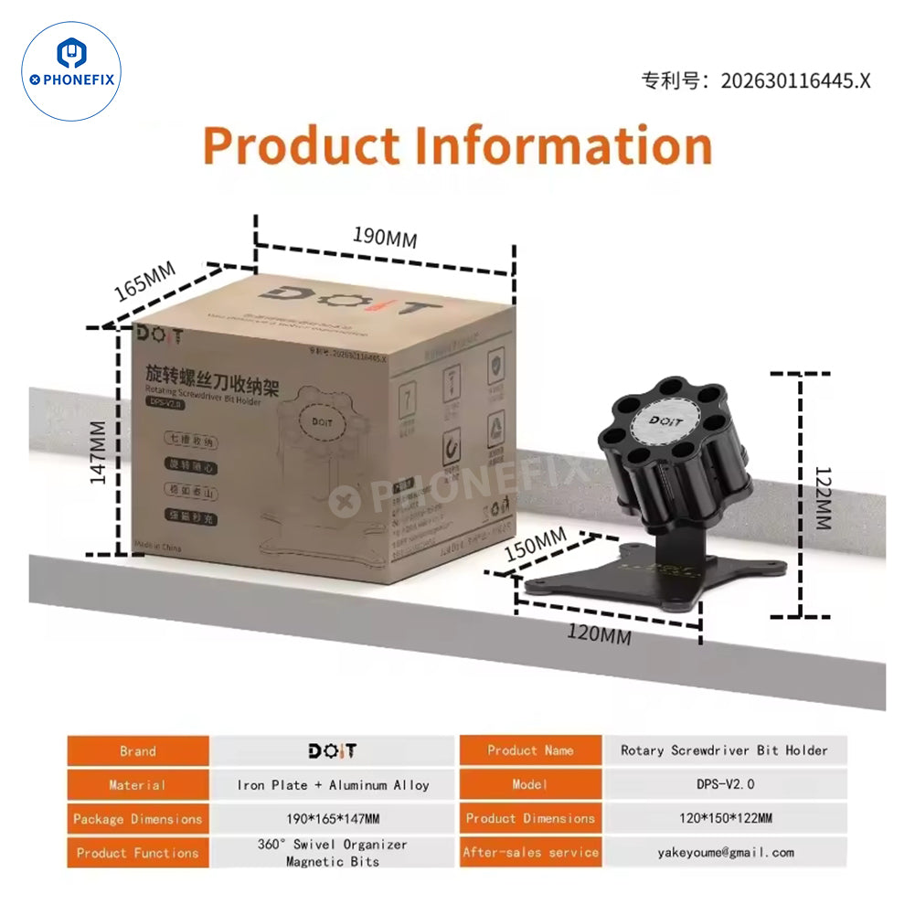 PhoneFix DOiT DPS-V2.0 magnetic screwdriver bit holder storage box with rotating design and secure magnetic rack for tool organization.