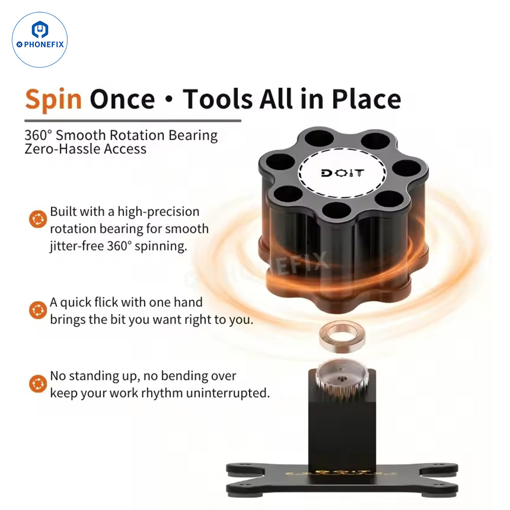 PHONEFIX DOiT DPS-V2.0 magnetic screwdriver bit holder storage box with rotating rack for organized tool storage