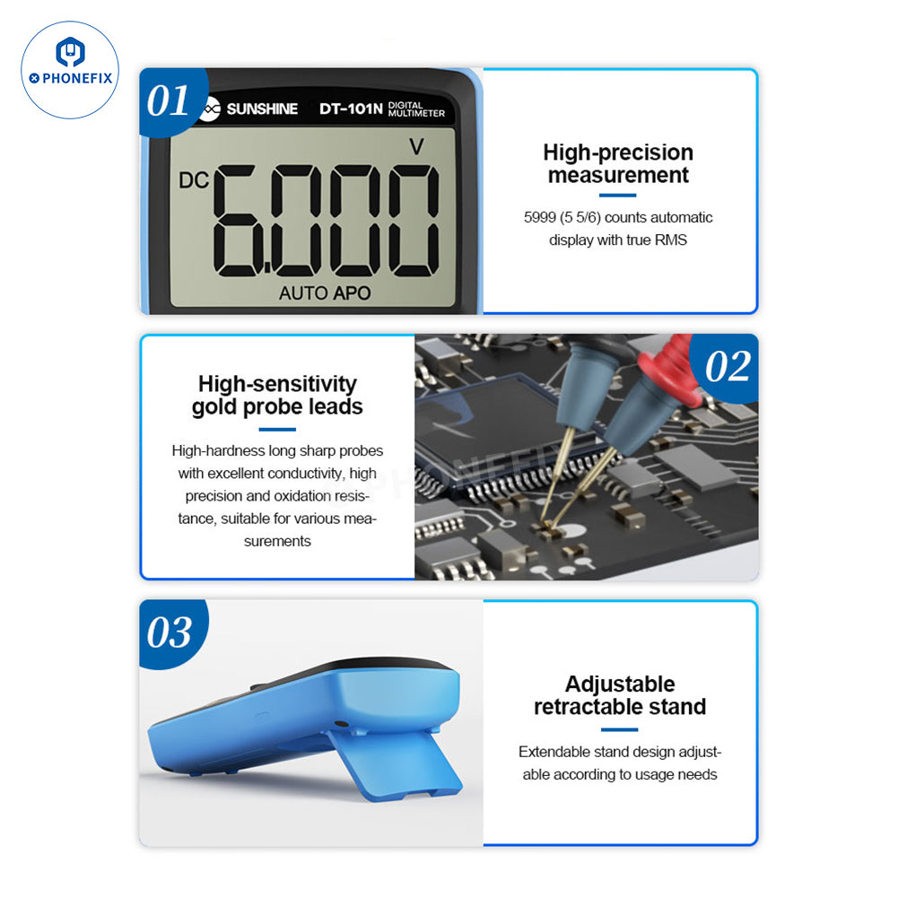 SUNSHINE DT-101N Auto-Ranging Multimeter for Phone Motherboard Testing - CHINA PHONEFIX SHOP Team
