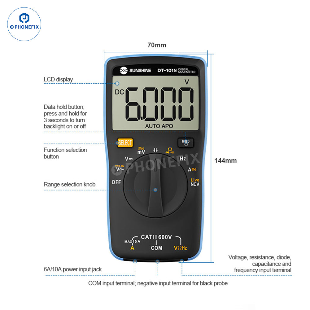 SUNSHINE DT-101N Auto-Ranging Multimeter for Phone Motherboard Testing - CHINA PHONEFIX SHOP Team