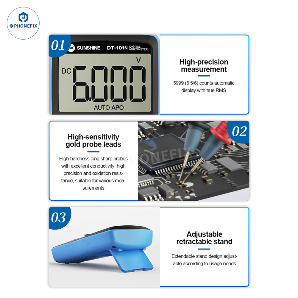 SUNSHINE DT-101N Auto-Ranging Multimeter for Phone Motherboard Testing - CHINA PHONEFIX SHOP Team