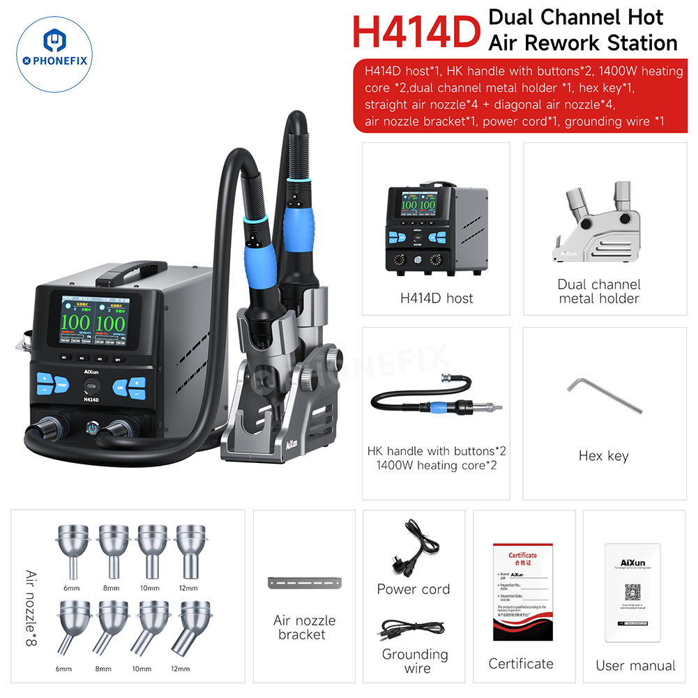 AIXUN H414D 1400W Dual Channel Hot Air Rework Station