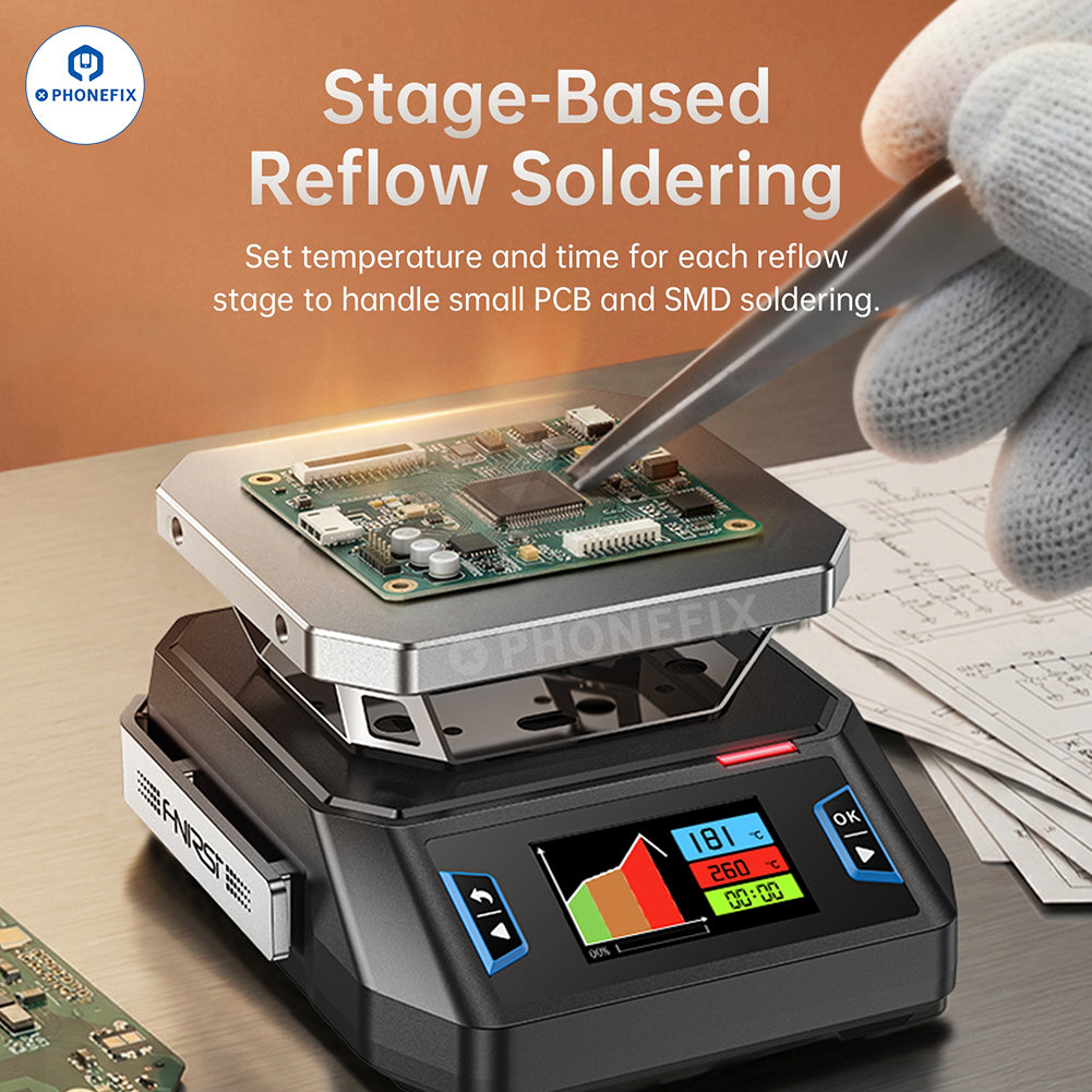FNIRSI HT-P1A/P1B mini PCB heating platform for phone repair, with heating element and control surface, branded PHONEFIX.