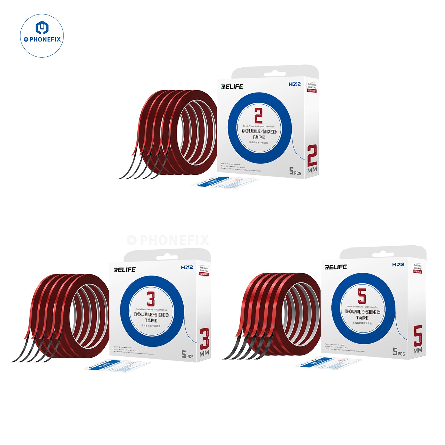 RELIFE HX2 double-sided tape for mobile phone sealing repair, shown applied to phone repair tools for secure sealing.