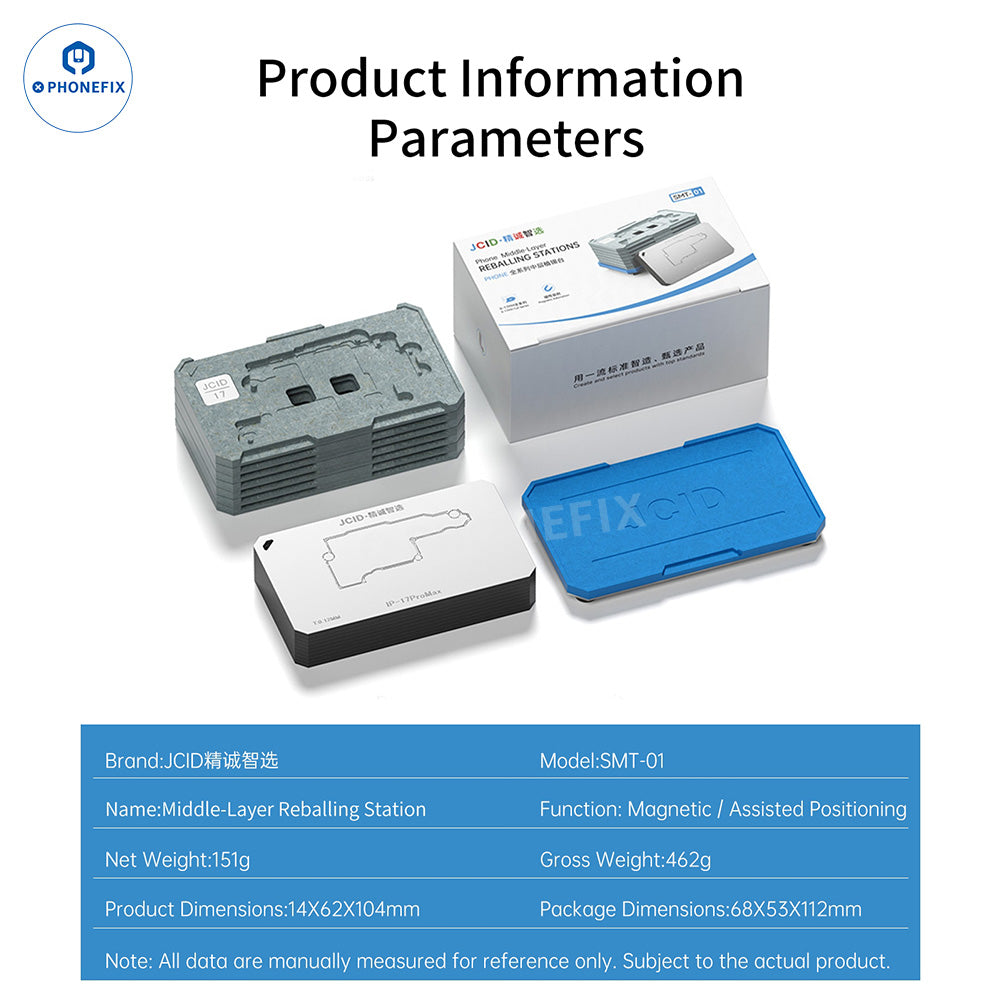 JCID SMT-01 BGA reballing platform for iPhone X-18 series, used for precise reballing of iPhone circuit boards.