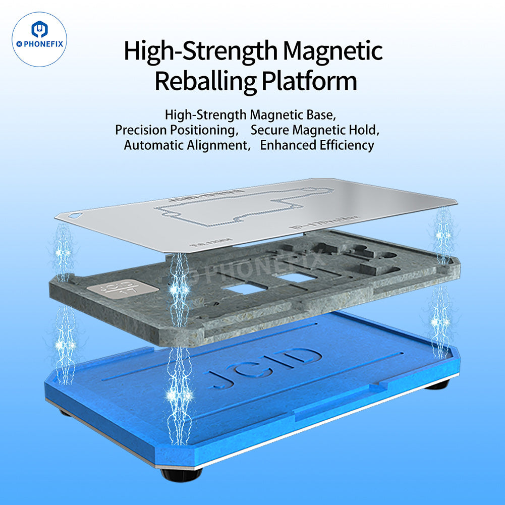 JCID SMT-01 BGA reballing platform for iPhone X-18 series, designed for precise reballing of mobile device circuit boards.