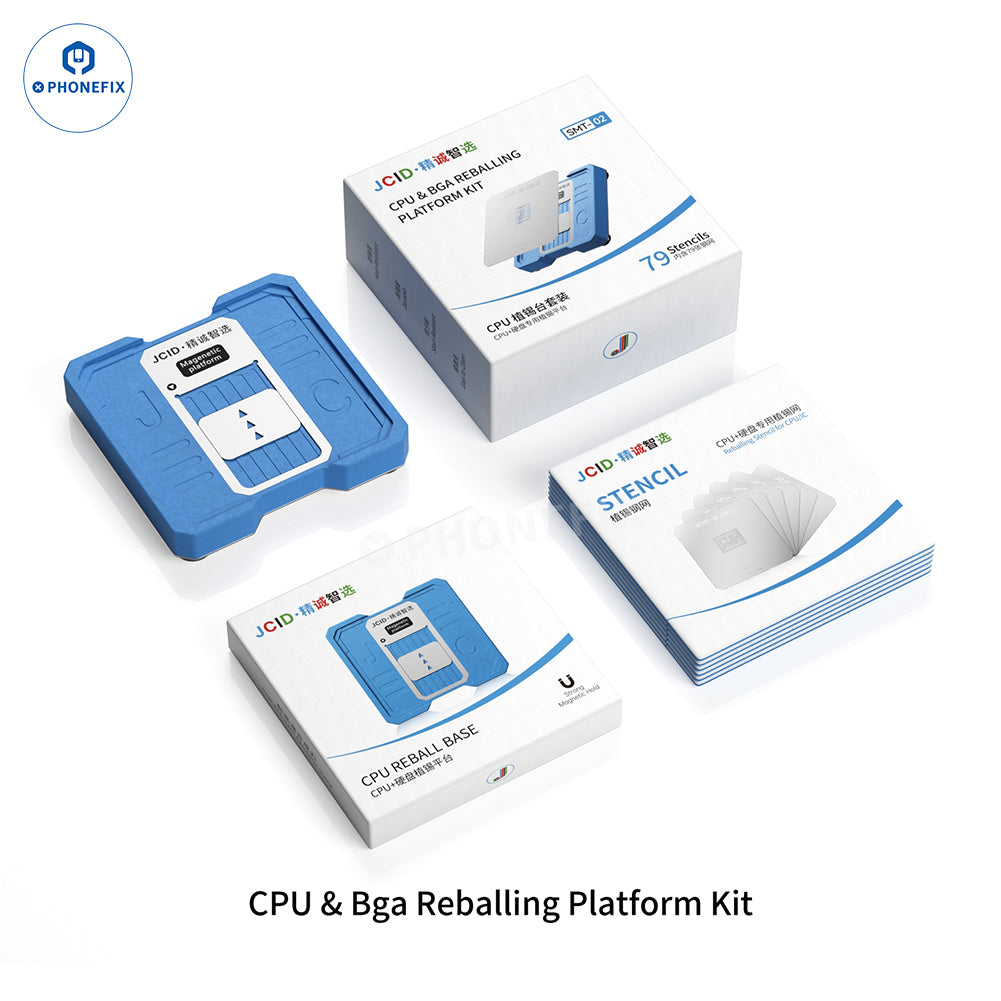 JCID SMT-02 BGA reballing platform kit for iPhone and Android, with stencil and tools for CPU reballing, by PHONEFIX