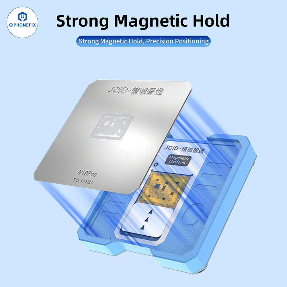 JCID SMT-02 BGA reballing platform kit by PHONEFIX with stencil templates for iPhone and Android CPU reballing process