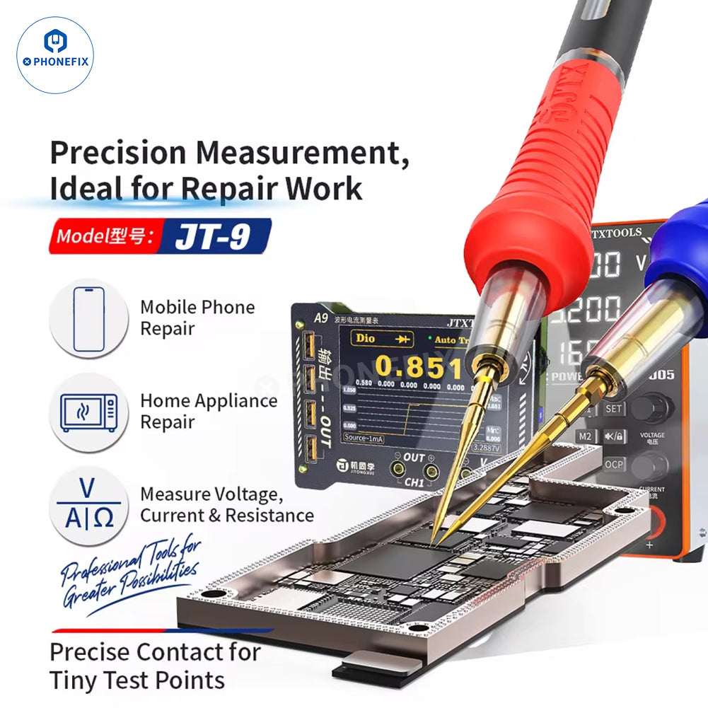 JTX JT-9 multimeter test leads pen by PHONEFIX, ultra-fine and hard for digital current and voltage testing.