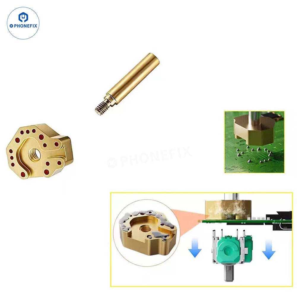 PHONEFIX joystick removal soldering iron tip for PS4, PS5, Xbox Switch Pro repair, shown in mold for precise joystick soldering.