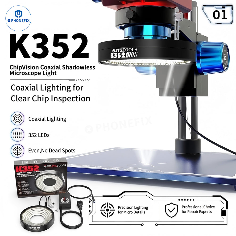 JTX K352 Coaxial Shadowless Microscope Light 352 LEDs Ring Lamp