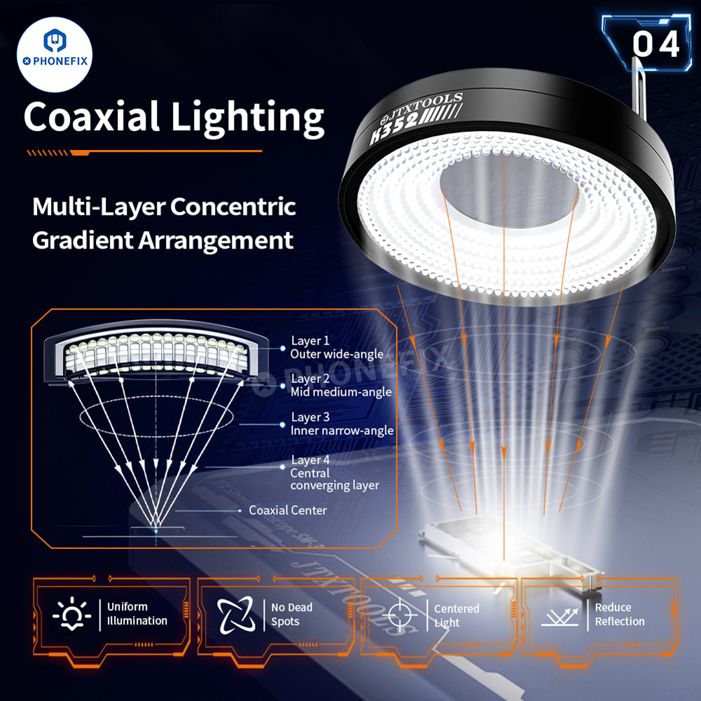 JTX K352 Coaxial Shadowless Microscope Light 352 LEDs Ring Lamp