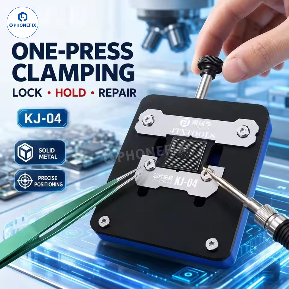JTX KJ-04 KJ-05 motherboard IC holder fixture by PHONEFIX, used for phone repair and soldering IC components.