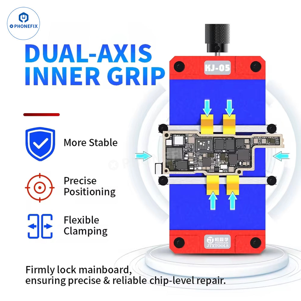 PHONEFIX JTX KJ-04 KJ-05 motherboard IC holder fixture for phone repair, used as a soldering fixture for precise component placement.