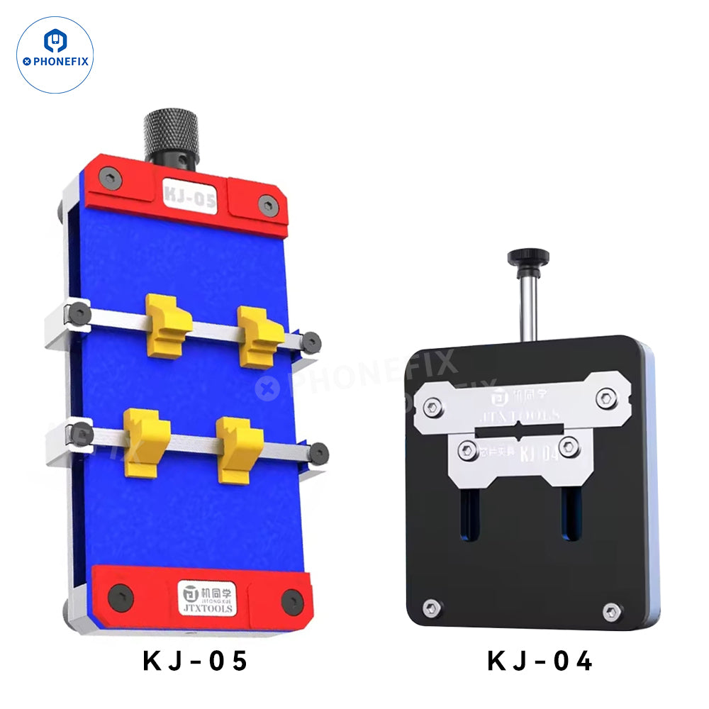 JTX KJ-04 KJ-05 motherboard IC holder fixture for phone repair, soldering fixture with metal clips and adjustable components.
