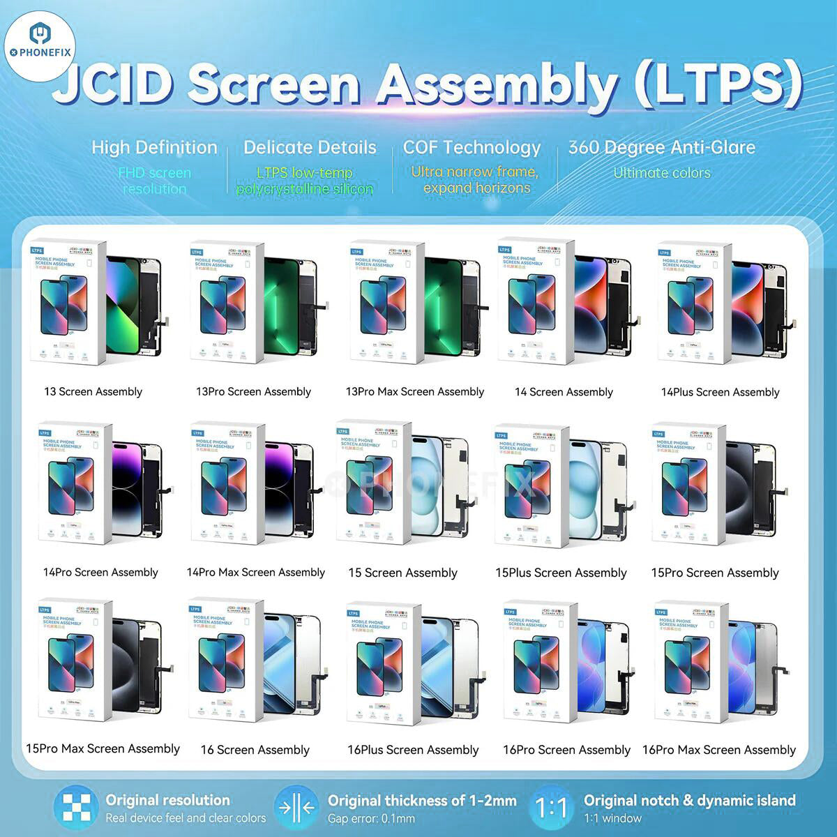 Sestava obrazovky JCID LTPS FHD 120HZ pro iPhone 12-16 Pro Max