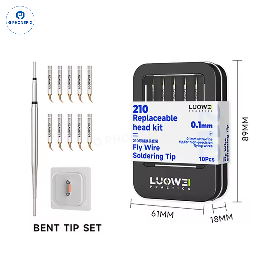 Replaceable iron tip set for PHONEFIX C210 soldering iron, designed for phone jumper wire repair and soldering tasks.