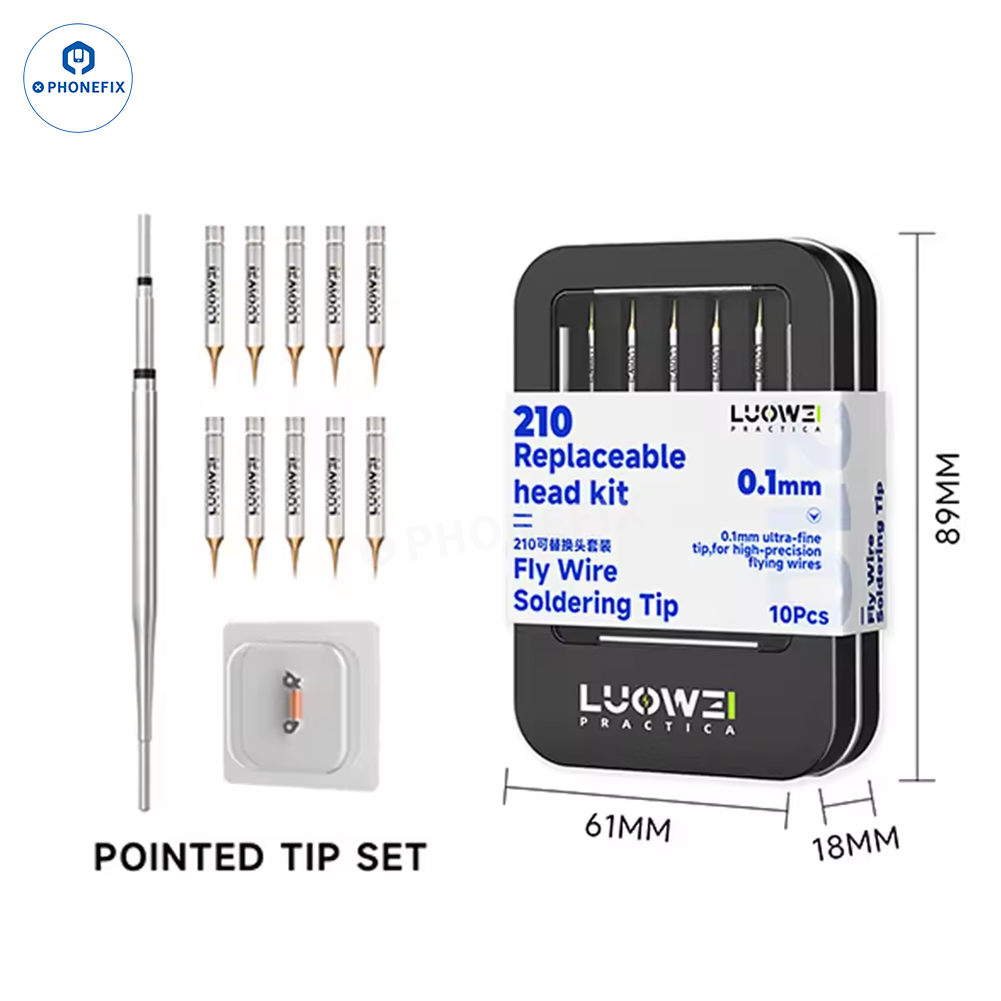 Replaceable iron tip set for PHONEFIX soldering iron, compatible with C210 phone jumper wire repair tools.