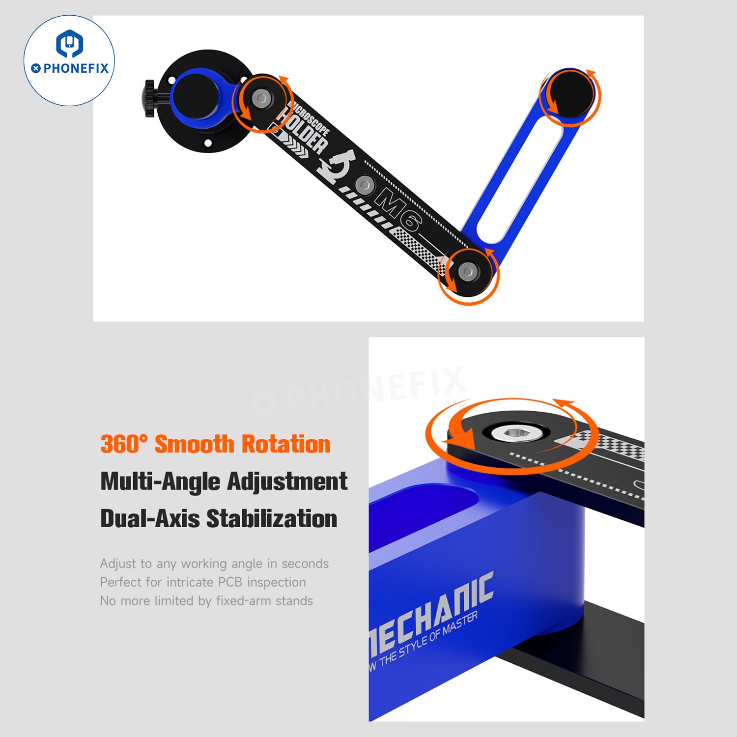 MECHANIC M6 Rotatable Microscope Swing Arm Bracket Stand Holder