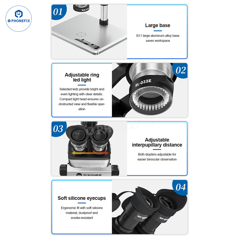 SUNSHINE M8T Ultra Trinocular Stereo Microscope for PCB Soldering - CHINA PHONEFIX SHOP Team
