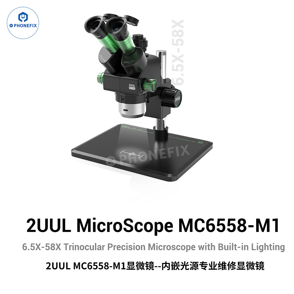 2UUL MC6558 6.5-58X Trinocular Microscope Built-in Light Source