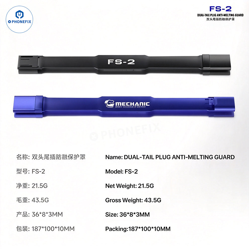 PHONEFIX MECHANIC FS-2 dual micro-USB and Type-C port anti-melting protector for repair assist tools, showing the durable protective device.
