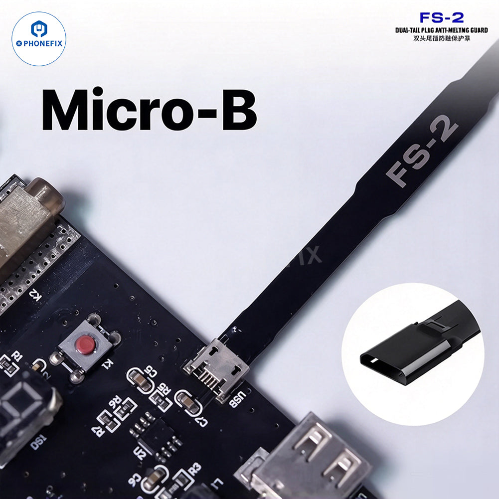 PHONEFIX MECHANIC FS-2 dual micro-USB and Type-C port anti-melting protector for repair assist tools, shown in the image.