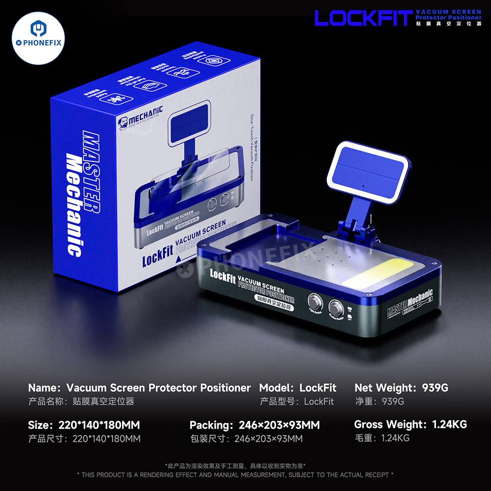 PHONEFIX Mechanic LockFit Vacuum Phone Screen Protector Positioner used for precise screen repair alignment and installation.