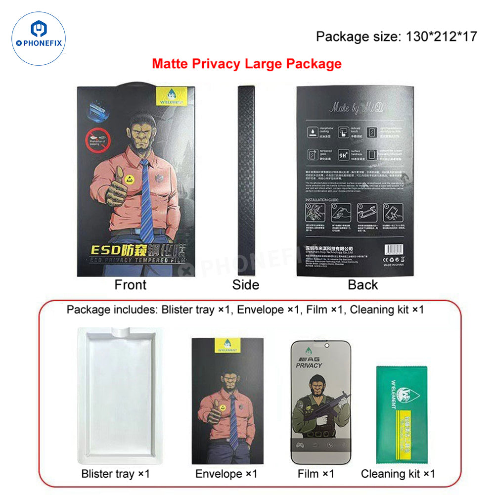 PHONEFIX iPhone 18 Pro Max privacy tempered glass screen protector with matte finish and HD clarity, offering privacy and protection.