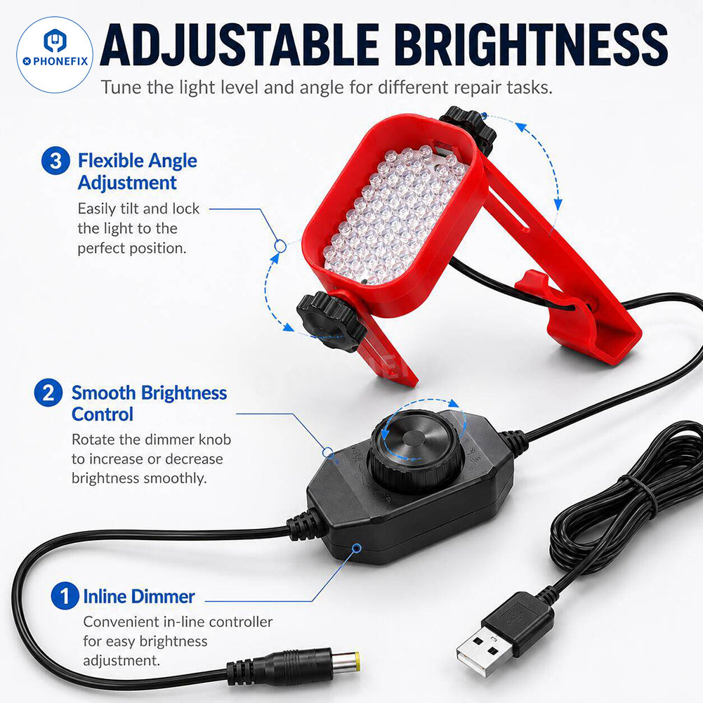 Adjustable Side-Mount LED Microscope Lamp for PCB Repair
