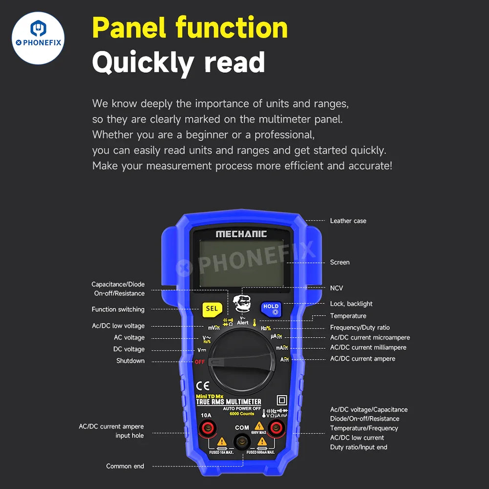 Mechanic Mini TD Five MX Digital Multimeter NCV Temp Measurement Mechanic Mini TD Five MX Digital Multimeter NCV Temp Measurement
