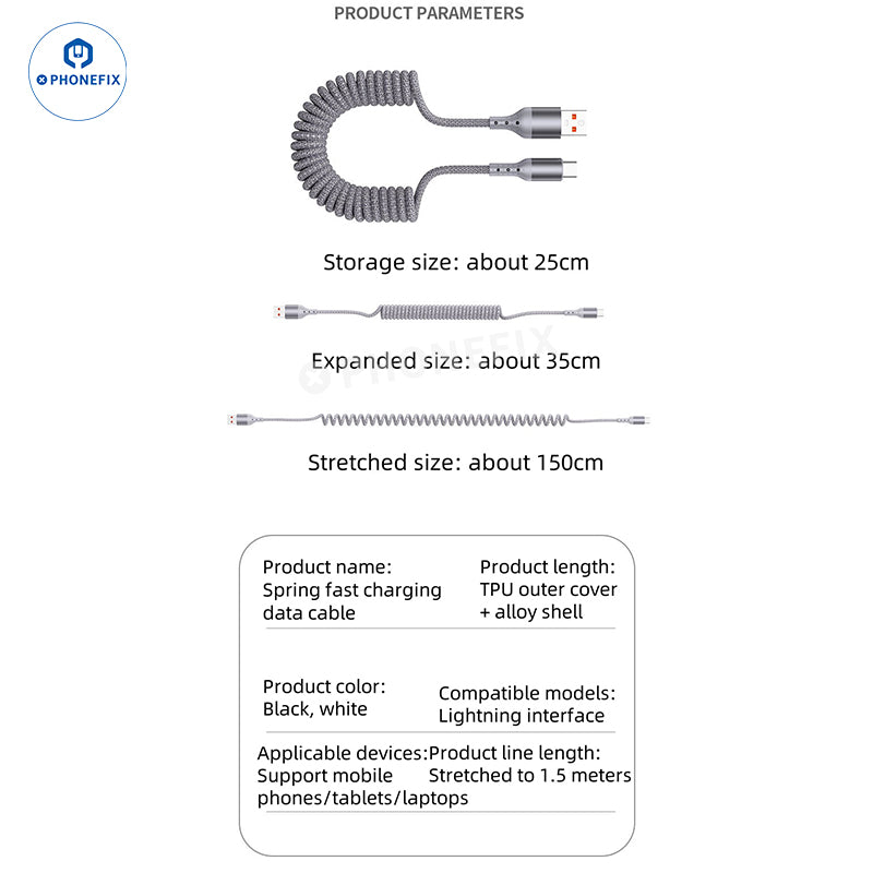 CarPlay Coiled Charging Data Cable for iPhone Android Phones