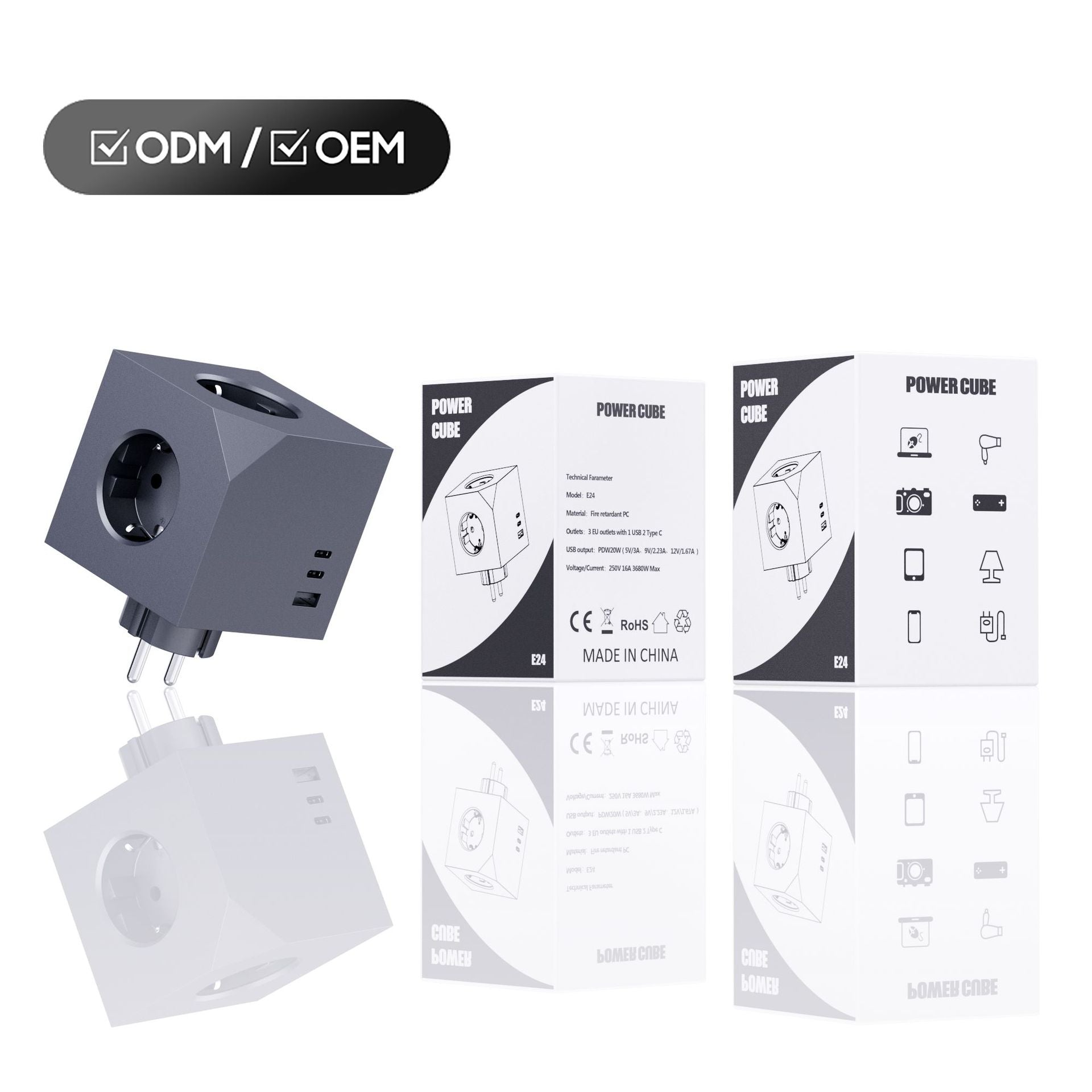 Multi-Device EU Tower Power Strip with USB Type-C PD Charging Ports