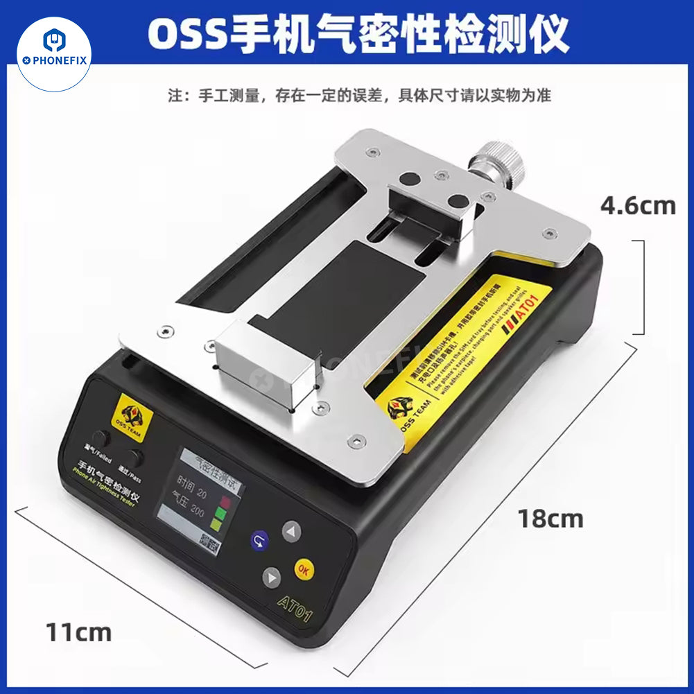 PhoneFix OSS AT01 phone air tightness tester for waterproof and leak detection, compact electric power tool for precise testing.