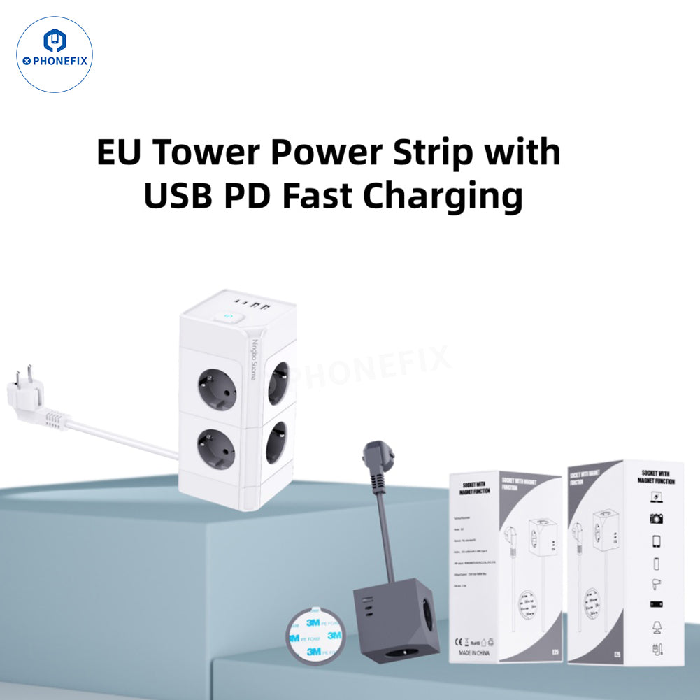 Multi-Device EU Tower Power Strip with USB Type-C PD Charging Ports
