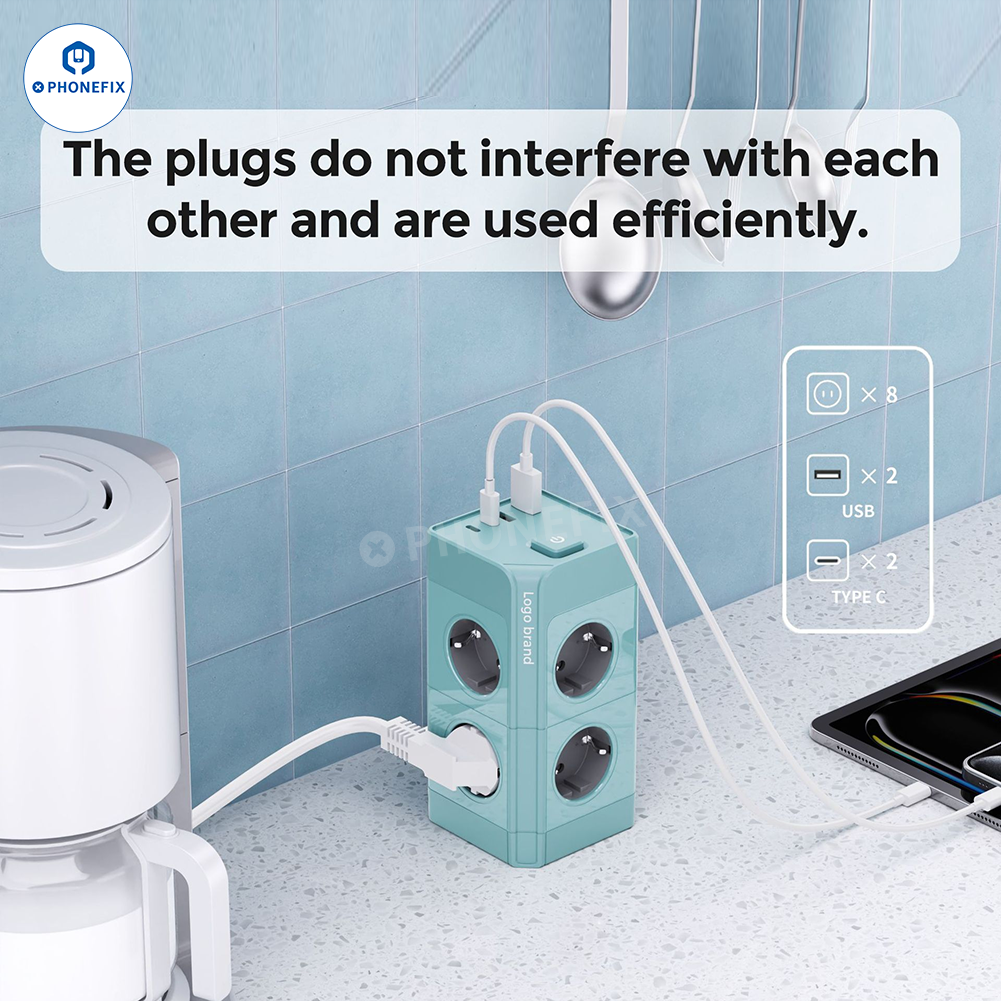 Multi-Device EU Tower Power Strip with USB Type-C PD Charging Ports