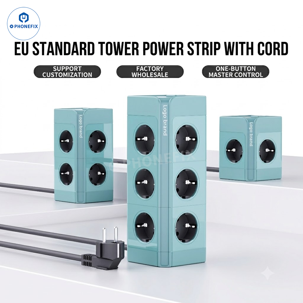 Multi-Device EU Tower Power Strip with USB Type-C PD Charging Ports