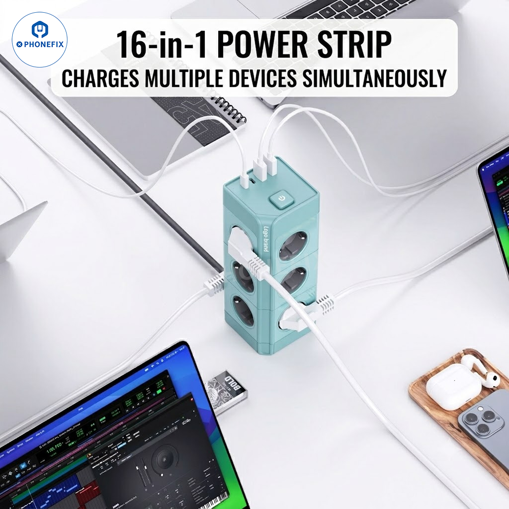 Multi-Device EU Tower Power Strip with USB Type-C PD Charging Ports