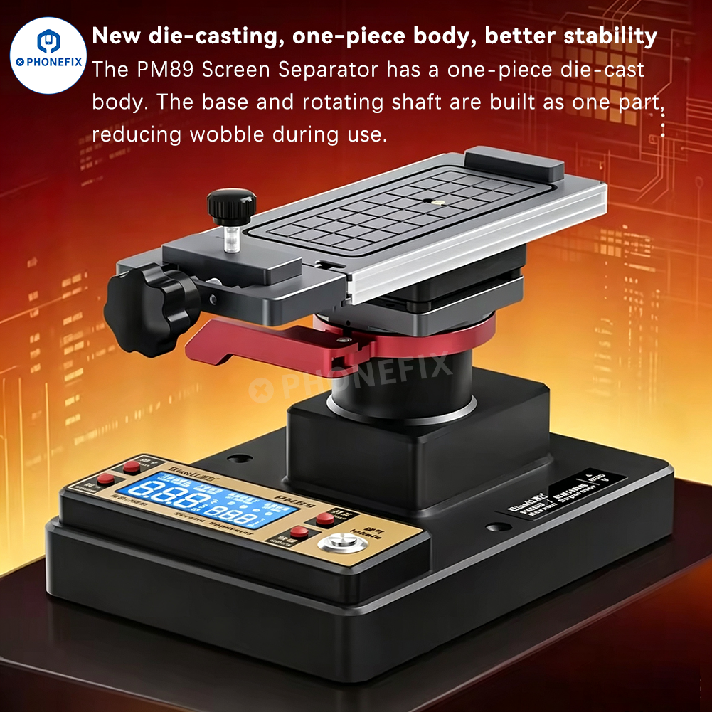 QianLi PM86 PM361 phone screen frame back cover separator used with PHONEFIX screen refurbishing machine, shown in the image.