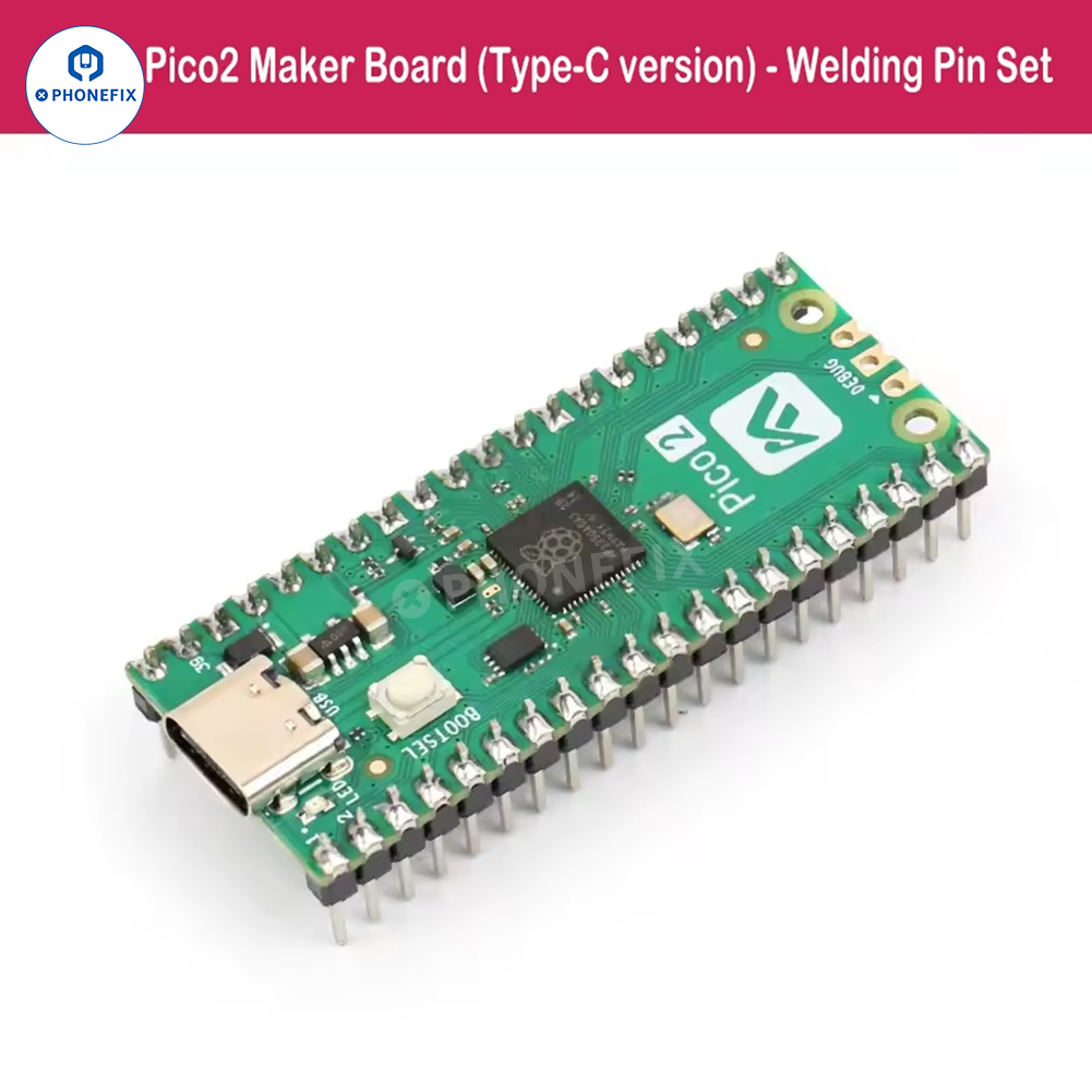 Raspberry Pi Pico 2 2W RP2350 dual-core mini development board with Type-C port and welding pin set for repair assist tools.