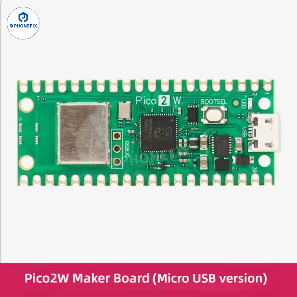 Raspberry Pi Pico 2 2W RP2350 dual-core mini development board with MicroUSB port, used as repair assist tools by PHONEFIX.