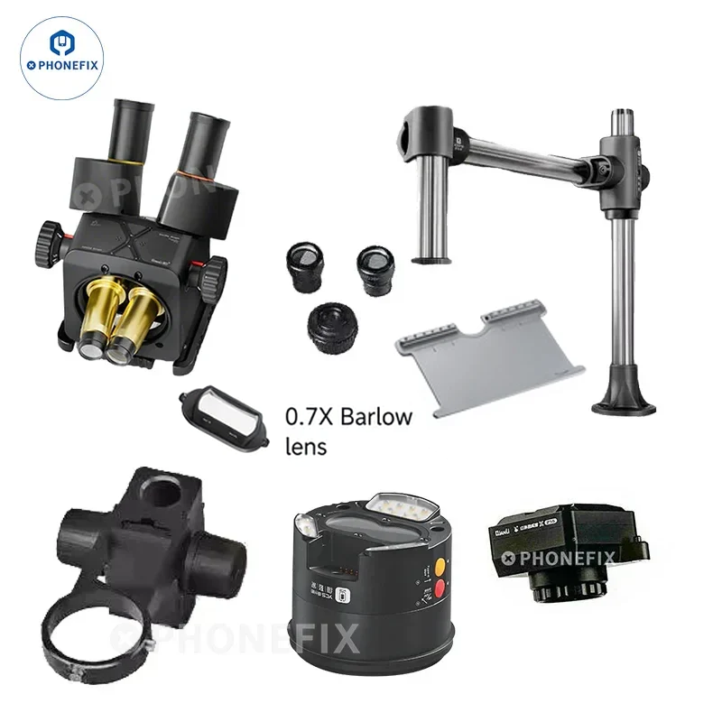 QianLi 6.5X-58X Gorilla Trinocular Microscope by PHONEFIX, electric microscope with thermal imaging and adjustable magnification.