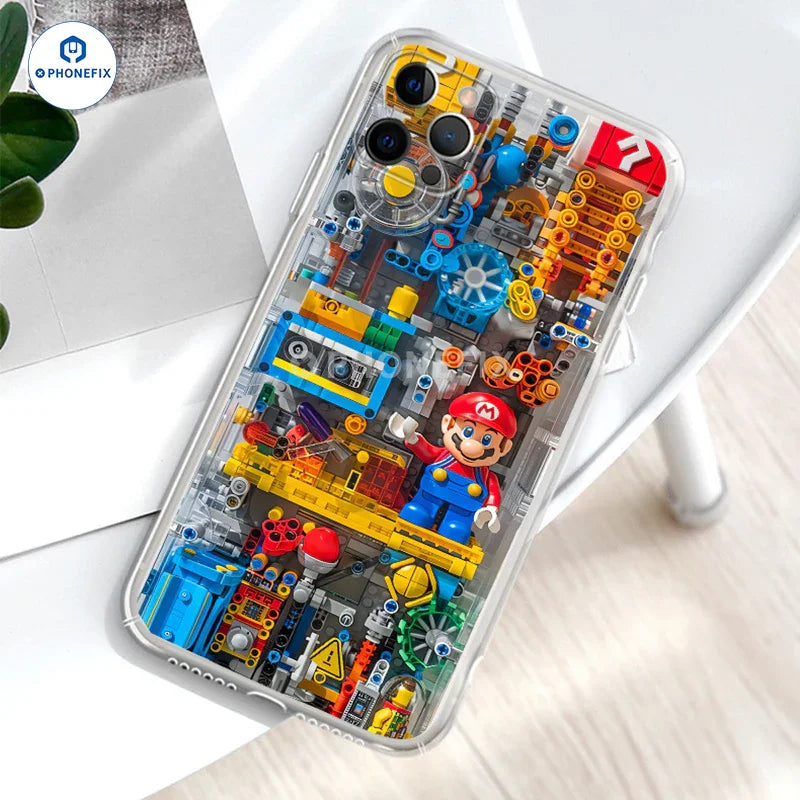 For iPhone 12-16 Pro Max Creative Mario Cartoon Transparent Phone Case For iPhone 12-16 Pro Max Creative Mario Cartoon Transparent Phone Case