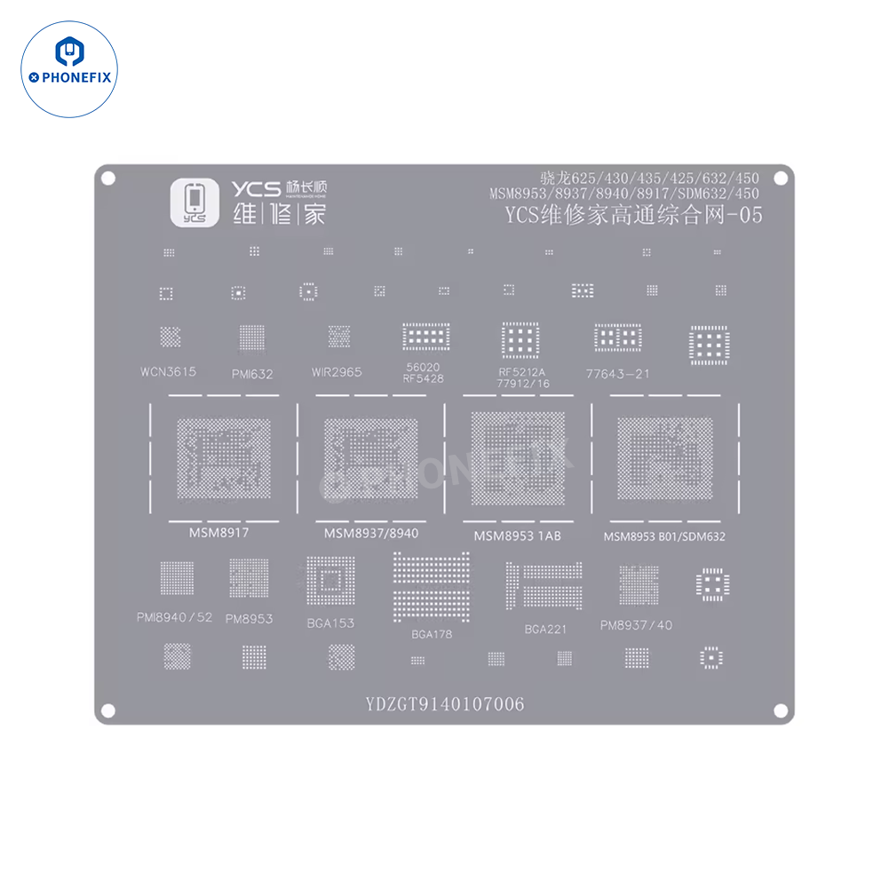 YCS Mobile BGA Reballing Stencils for iPhone Android Phones CPU Chip
