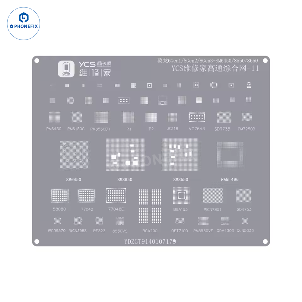YCS Mobile BGA Reballing Stencils for iPhone Android Phones CPU Chip